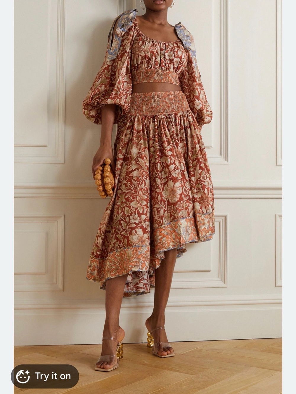 Zimmermann Rust Floral High-Low Midi Dress